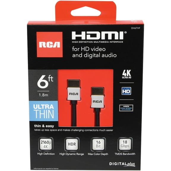 RCA DH6THF Thin HDMI Cable, 6ft