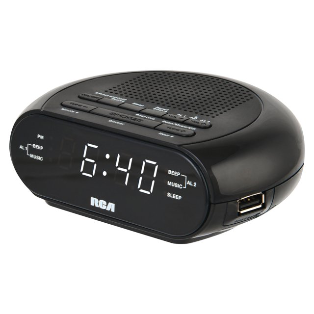 RCA Digital Radio Alarm Clock with Soothing Sounds, Brightness Control