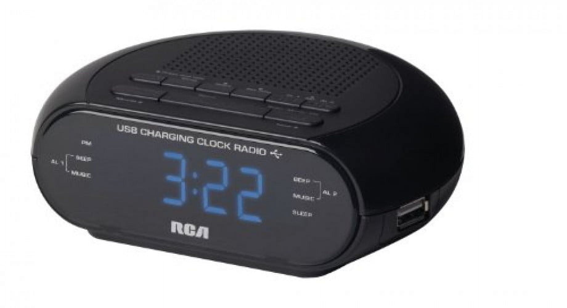 RCA Dual Wake Clock Radio with USB Charging