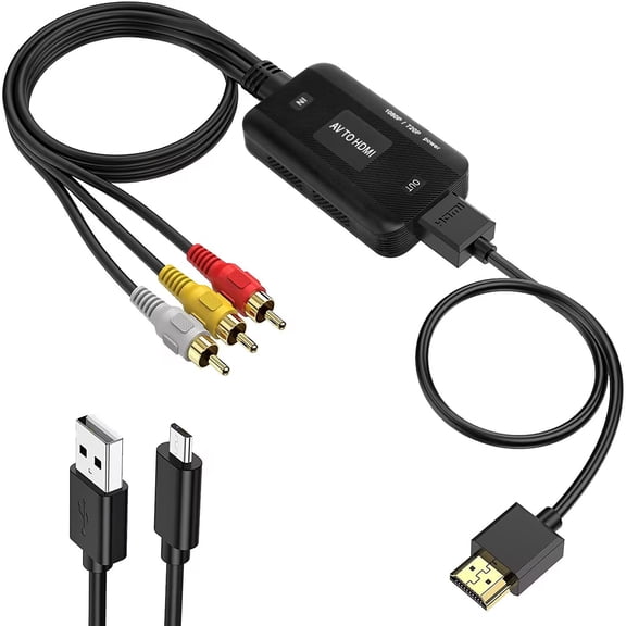 RCA to HDMI,AV to HDMI Converter, Composite to HDMI Adapter Support 1080P PAL/NTSC Compatible with PS one, PS2, PS3, STB, Xbox, VHS, VCR, Blue-Ray DVD Players