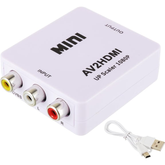 RCA to HDMI Converter, 1080P RCA Composite CVBS AV to HDMI Video Audio Converter Adapter Compatible with N64 Wii PS2 Xbox VHS VCR Camera DVD, Support PAL/NTSC with USB Power Cable