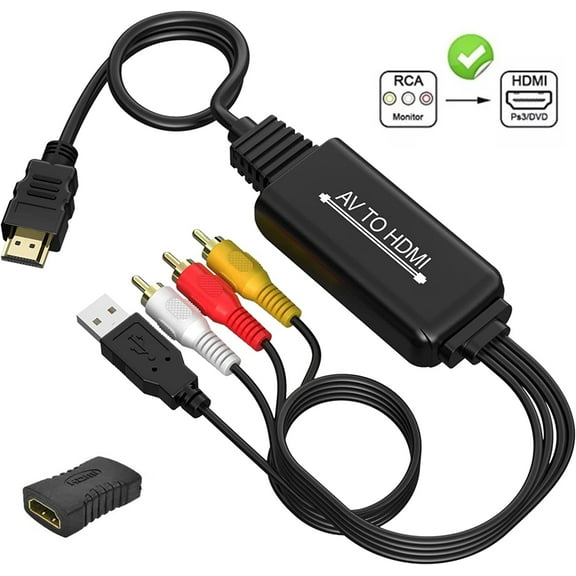 RCA to HDMI Converter,AUBEAMTO RCA to HDMI Cable, AV 3RCA CVBS Composite Audio Video to 1080P HDMI Adapter Supporting PAL NTSC for PC Laptop Xbox PS3 PS4 TV STB VHS VCR Camera DVD Etc(Female to Male)