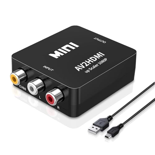 RCA to HDMI Converter,AV to HDMI Converter,1080P Mini RCA AV Composite CVBS Video Audio Converter Adapter Box for TV/Wii/PC/PS2/STB/Xbox/VHS/VCR/Camera/DVD,Support PAL/NTSC with USB Power Cable