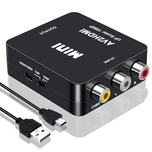 RCA to HDMI Converter,AV to HDMI Converter,1080P Mini RCA Composite CVBS Video Audio Converter Adapter Supporting PAL/NTSC for TV/PC/PS3//PS4/Laptop/STB/Xbox VHS/VCR/Blue-Ray DVD Players