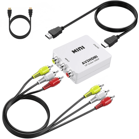 RCA to HDMI Converter, Composite to HDMI Adapter,with hdmi cable with RCA Male AV to HDMI Converter Support 1080P PAL/NTSC Compatible with PS one, PS2, PS3, STB, Xbox, VHS, VCR, Blue-Ray DVD Players