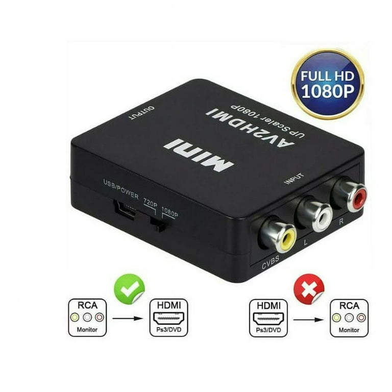 RCA to HDMI Converter, AV to HDMI Converter Adapter 2 in 1 Out(1 RCA and 1  hdmi in) HDMI Out with HDMI Cable Support 4K@60Hz 3D 1080P for VHS VCR Xbox