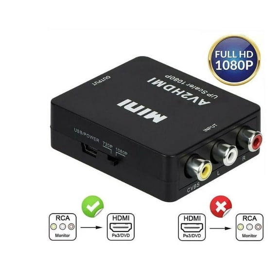 RCA to HDMI-Compatible converter 1080P Mini RCA Composite CVBS AV to HDMI-Compatible Video Audio Converter Adapter Supporting PAL/NTSC with USB Charge Cable for PC Laptop Xbox PS4 PS3 TV STB VHS VCR