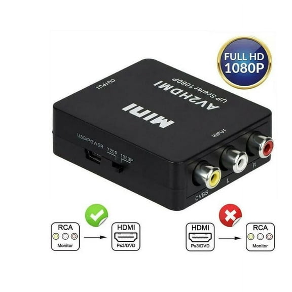 RCA to HDMIconverter, 1080P Mini RCA Composite CVBS AV to HDMI Video Audio Converter Adapter Supporting PAL/NTSC with USB Charge Cable for PC Laptop Xbox PS4 PS3 TV STB VHS VCR Camera DVD
