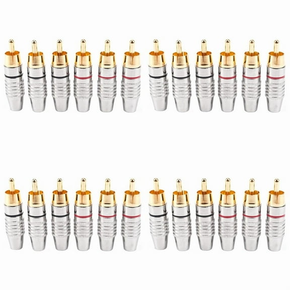 RCA Male Plug Adapter, Audio Phono Gold Plated Solder Connector,Hi End - 24-Pack,Silver