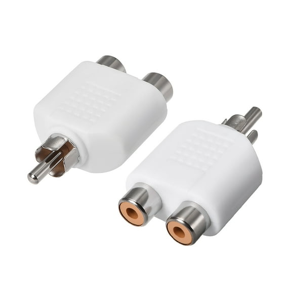 RCA Male to 2 RCA Female Connector Splitter Adapter Coupler White 2Pcs for Stereo Audio Video Cable Convert