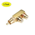 thumbnail image 1 of RCA Male to 2 RCA Female Connector Stereo Audio Video Adapter Coupler Gold-plated Brass 3Pcs, 1 of 3