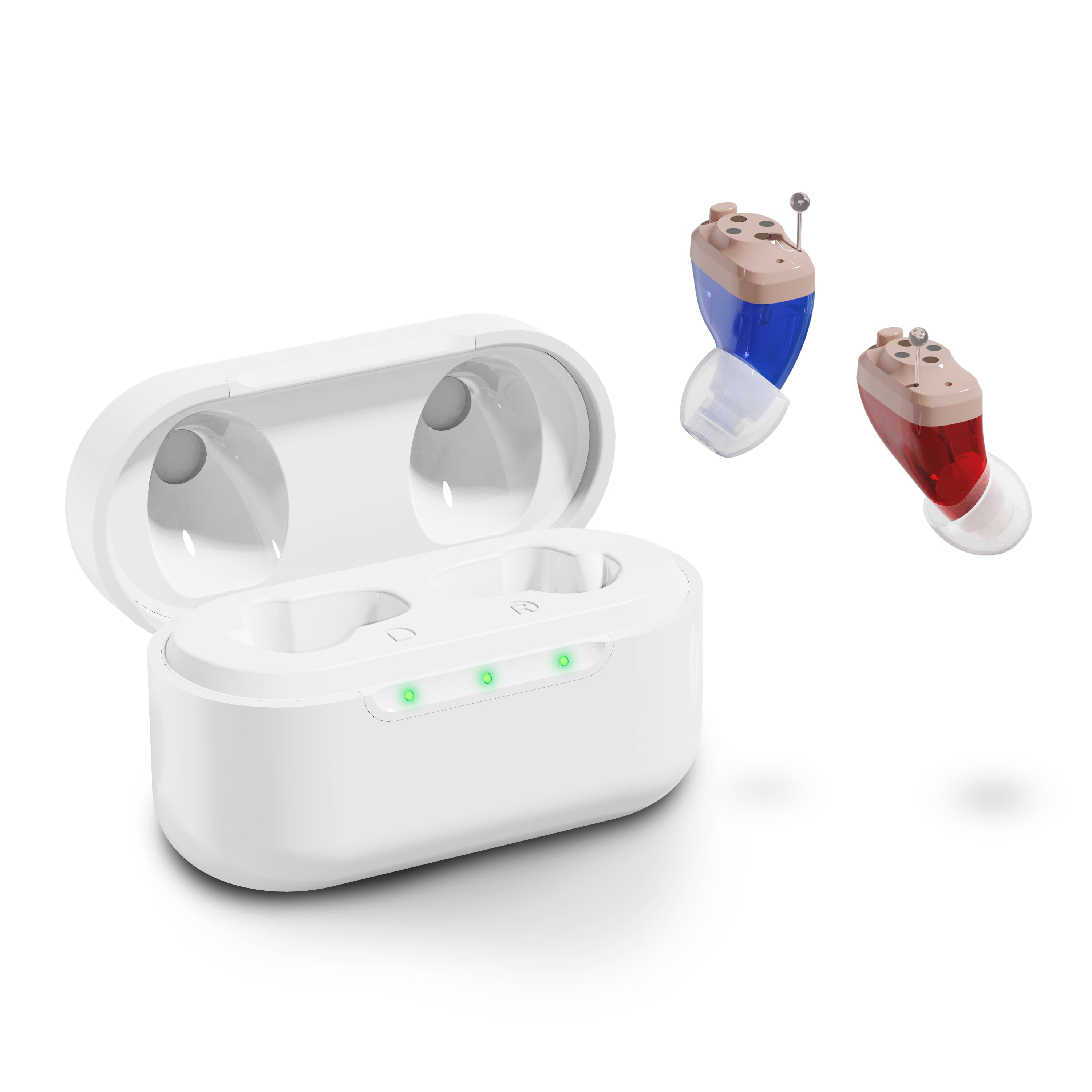 RCA OTC InEar Hearing Aids with Charging Case, Beige