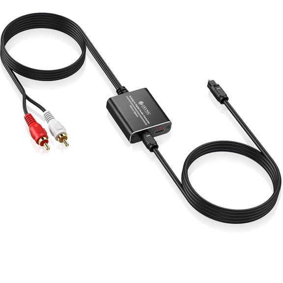RCA to Optical Audio Converter-7ft Cable Long-Only from RCA to SPDIF Toslink-Not Bi-Directional-Easy to Setup-Aluminum Alloy Analog to Digital Audio Adapter for CD Player to Optical Soundbar