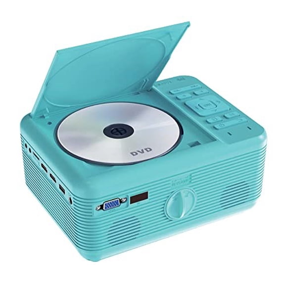 RCA Bluetooth 480p LCD Compact Projector with Built-in DVD Player, 100 Inch Foldup Screen and Remote Included, Aqua