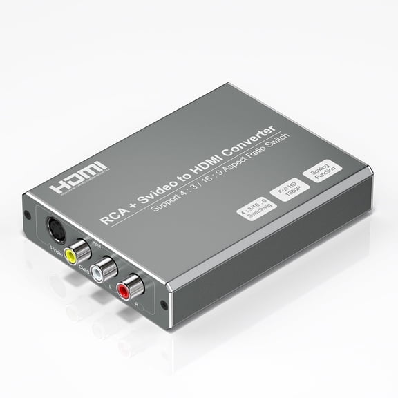 RCA S-Video to HDMI Converter with Aspect Ratio Switch, 4:3/16:9 Adjustable Adapter, 720P/1080P Switchable Output for VHS, VCR, DVD Player, Wii, PS1, PS2, N64, NGC and NES Consoles