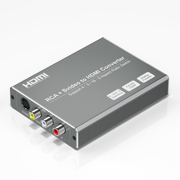 RCA S-Video to HDMI Converter with Aspect Ratio Switch, 4:3/16:9 Adjustable Adapter, 720P/1080P Switchable Output for VHS, VCR, DVD Player, Wii, PS1, PS2, N64, NGC and NES Consoles
