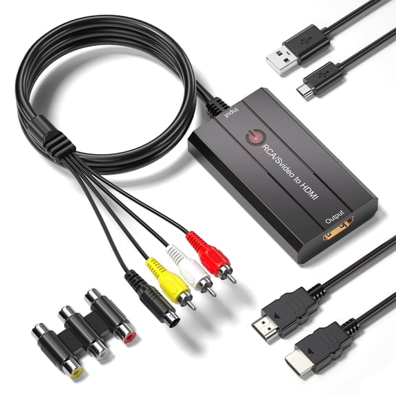 RCA S-video to HDMI Cable Converter, CVBS Composite AV to HDMI Adapter, Supports Standard RCA, S-Video and HDMI Connection Cables