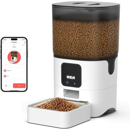 RCA Smart Pet Feeder for Cats, Dogs, Rabbits – WiFi-Enabled, RCA App Control for Remote Feeding, Dishwasher Safe Bowls, Google Assistant & Alexa Compatible, 6-Liter Capacity, BPA-Free Materials