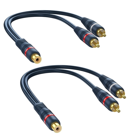 RCA Splitter 1 Female to 2 Male 2 Pack, RCA Y Splitter Audio Video Cable Split Adapter Dark Blue - 8 inch