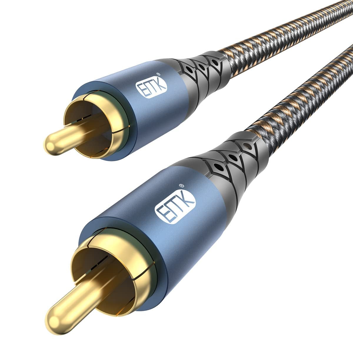 RCA Subwoofer Cable 90 Degree RCA to RCA Audio Cable 24K GoldPlated Nylon Braided Double