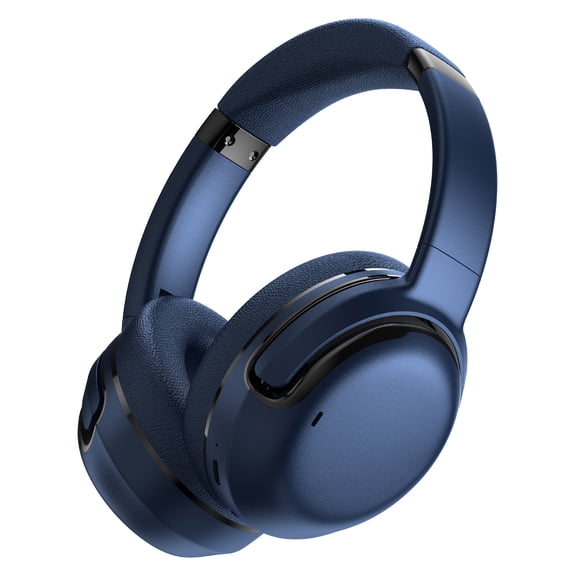 RCA WAVE-76 Audixa Bluetooth Flat-Folding On-Ear Headphones with Mics, ANC, On-Ear Controls, 3D Earpads, up to 12 Hours Play Time , Blue