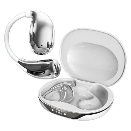 RCA WAVE-88 AI Translator TWS Bluetooth Open-Ear Earbuds with Mics, On-Ear Controls, Charging Case with Screen, up to 6 Hours Play Time , White