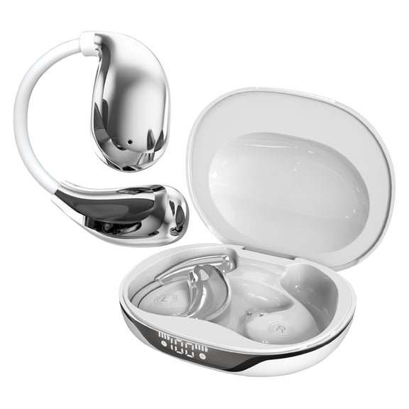 RCA WAVE-88 AI Translator TWS Bluetooth Open-Ear Earbuds with Mics, On-Ear Controls, Charging Case with Screen, up to 6 Hours Play Time , White