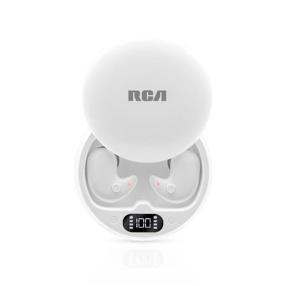 RCA Wave-80 True Wireless Earbuds, 20H Playtime, Hi-Res Audio, White