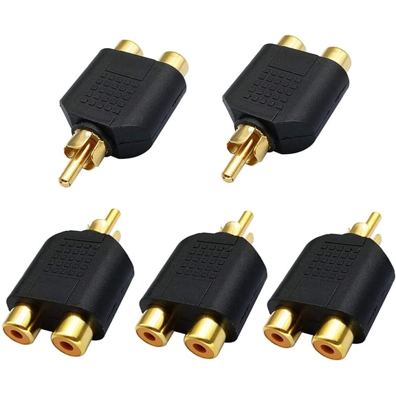 RCA Y Splitter Adapter, 1 Male to 2 Female with Gold Plating, Simple Plug and Play (Single Unit)
