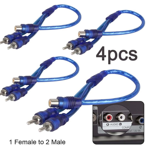 RCA Y Splitter Audio Jack Cable Adapter 1 Female to 2 Male Connector Set of 4