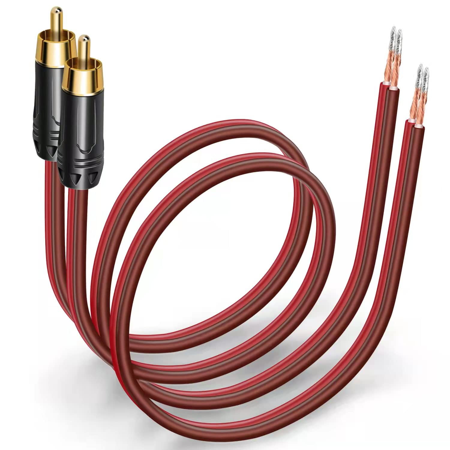 RCA to Bare Wire Speaker Cable 14AWG OFC for Direct Connect Speakers