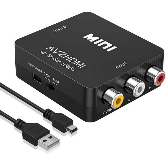 RCA to HDMI, AV to HDMI Converter, 1080P 4k Video Audio TV 3 RCA CVBS HDMI with USB Charging Cable