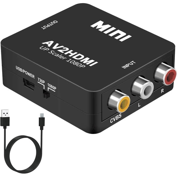 RCA to HDMI Adapter with USB Cable, 1080P Composite CVBS Converter, Compact AV2HDMI Box for Old Game Consoles, VHS, STB and Monitor, 1-Pack