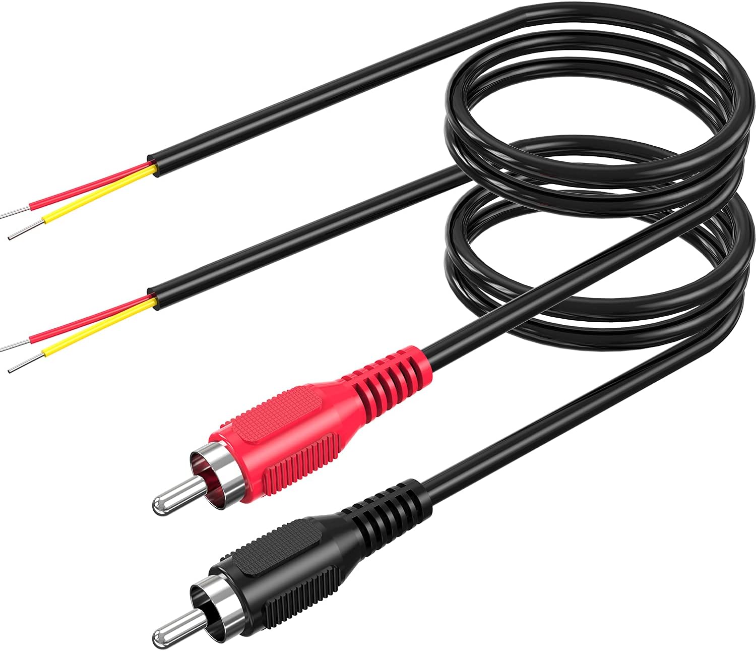 2-Pack 6 Ft RCA Male To Bare Wire Audio Cable – Philmore CA65 – Speaker Subwoofer Cord