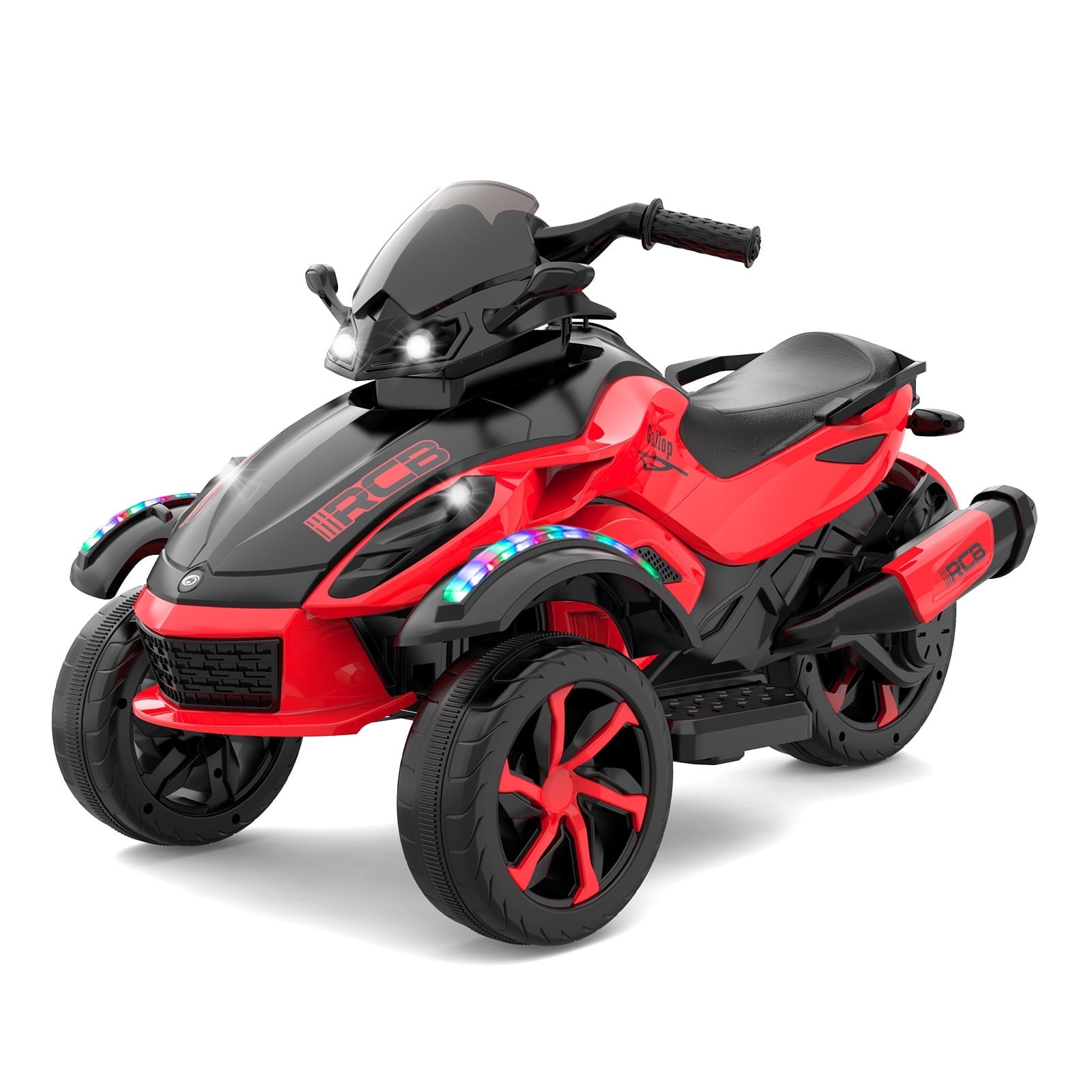 RCB 12V Kids Ride on ATV w/ One-Touch Start, 3-Wheel Stability, LED Lights, Built-in Music Player-Red