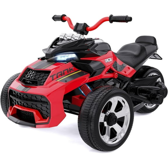 RCB 12V Electric Ride-On,Dual Motors,Music,Up to 5 mph,3 Wheel ATV Style for Kids Ages 3+,Red