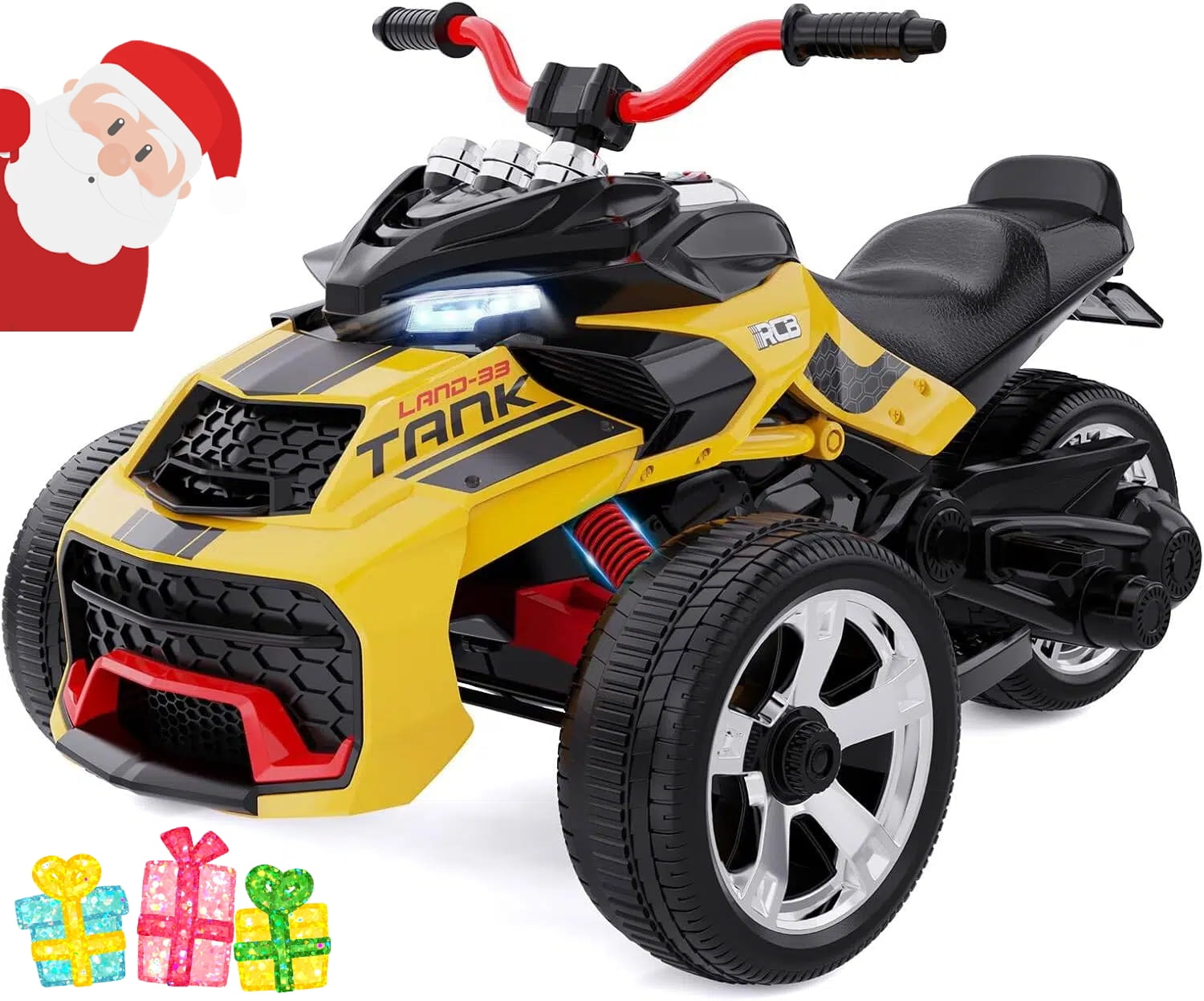 RCB 12V Electric Ride-On,Dual Motors,Music,Up to 5 mph,3 Wheel ATV Style for Kids Ages 3+,Yellow