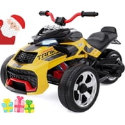 RCB 12V Electric Ride-On,Dual Motors,Music,Up to 5 mph,3 Wheel ATV Style for Kids Ages 3+,Yellow