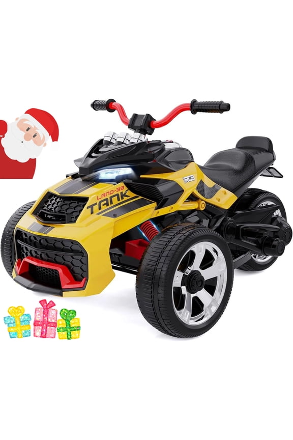 12V Electric Ride-On,Dual Motors,Music,Up to 5 mph,3 Wheel ATV Style for Kids Ages 3+,Yellow
