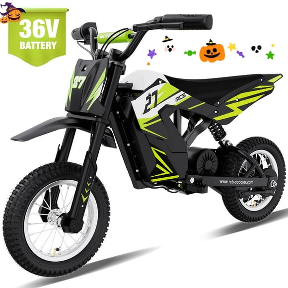 RCB R9X Electric Dirt Bike,36V-300W-10Miles,3 Speed Modes up to 15.5mph,12 inch electric motorcycle for boys and girls,Green