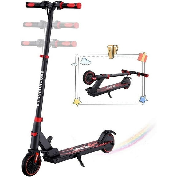 RCB Electric Scooter for Kids Ages 8+, Lightweight and Foldable, 250W Motor, Max 10 Mile & 12.5Mph, Double Brake, Adjustable Height Anti-Slip Handlebars,Red