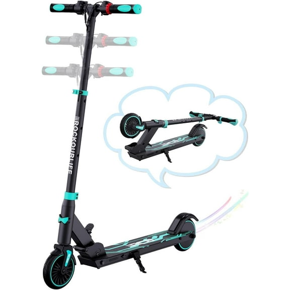 RCB Electric Scooter for Kids Ages 8-16, Lightweight &Foldable, Max 10 Miles & 12.5Mph, Double Brake, Adjustable Height Anti-Slip Handlebars,Blue