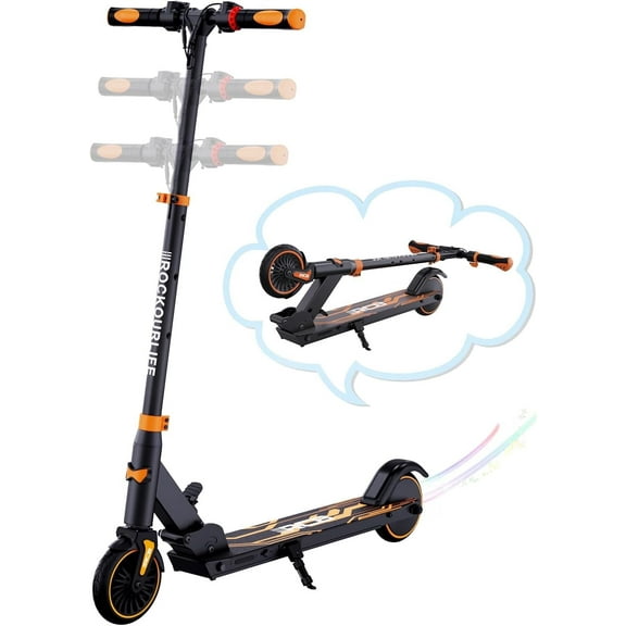 RCB Electric Scooter for Kids Ages 8-16, Lightweight &Foldable,, Max 10 Miles & 12.5Mph, Double Brake, Adjustable Height Anti-Slip Handlebars,Orange