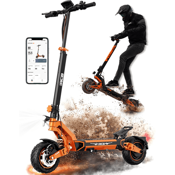 RCB D7PRO Foldable Electric Scooter 1600W Motor 28MPH 80 Miles Range, 10" Off-Road Tires, Dual Shocks, APP Control&NFC
