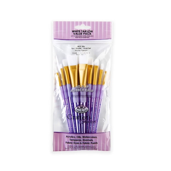 RCC 306 | Crafter's Choice 9pc White Taklon Shader/Wash Brush Set