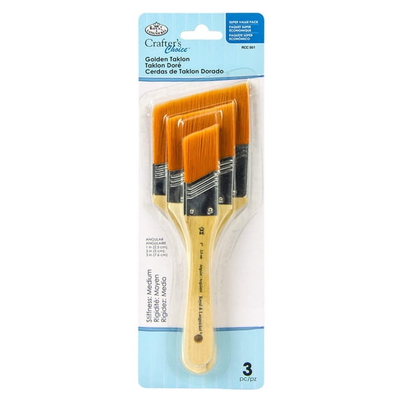 Royal & Langnickel Crafter's Choice 3pc Golden Taklon Large Area Angular Brush Set