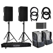 RCF ART 912-AX Professional Active 2100W 2-Way 12 Powered Bluetooth Speaker 2-Pack with Stands, Bags, Cables Package