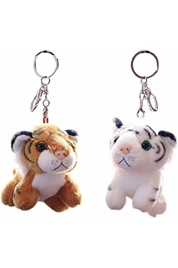 2pcs Keychain Plush Animal Tiger Keychain Soft Animal Charm Keyring for Handbag Backpacks Bag Purse