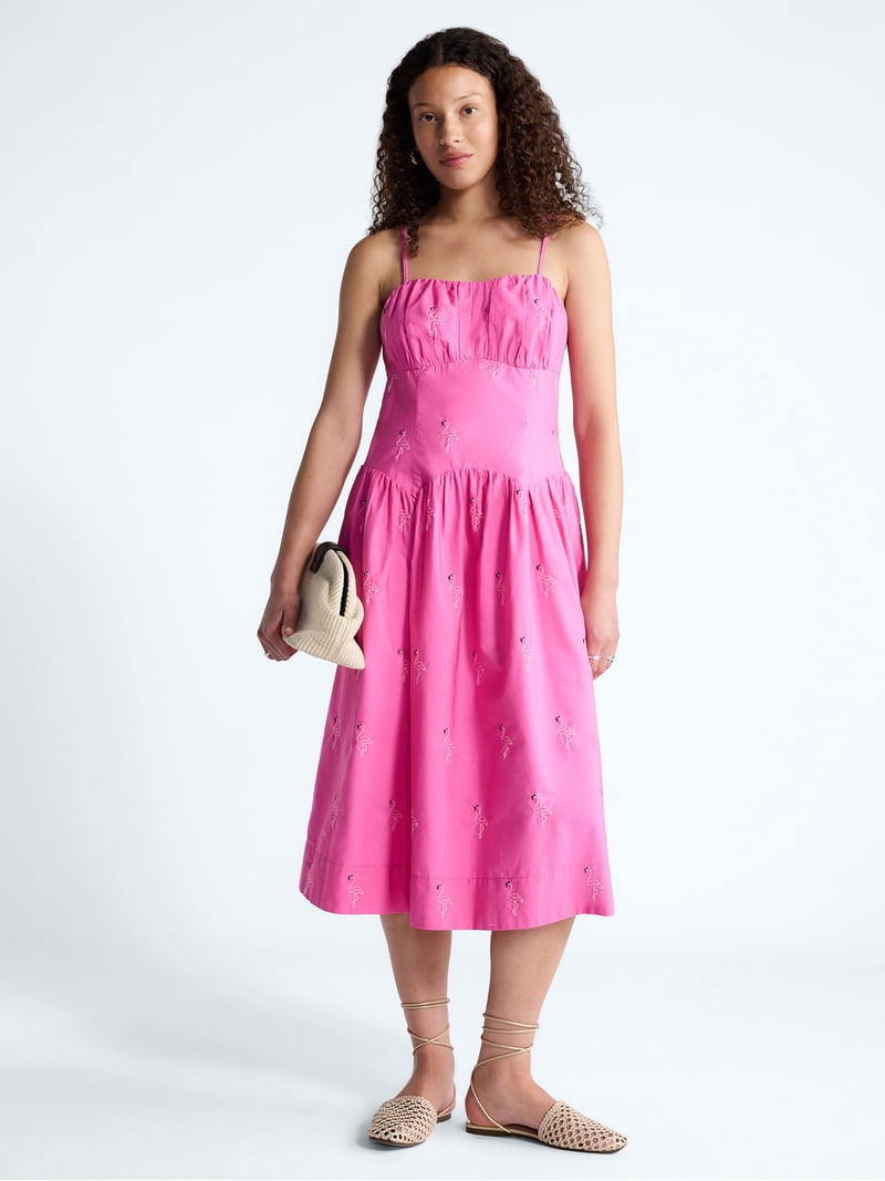 pink drop waist midi dress Women's Bow Detail Dropped Waist Midi Dress, Pink