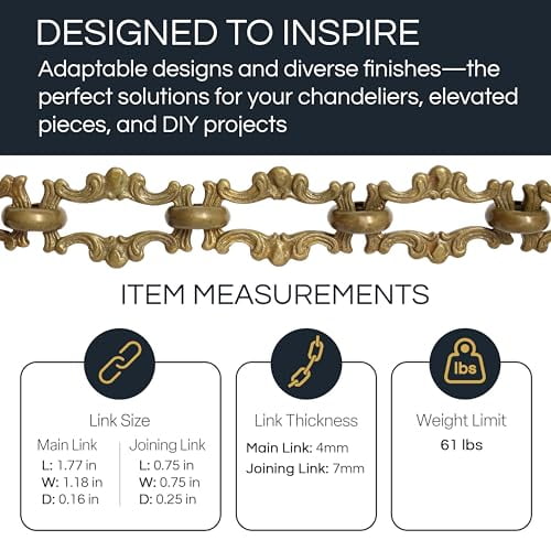 RCH Hardware Decorative Polished Nickel Solid Brass Chain for Hanging, Lighting - Motif Welded Links (1 Foot)